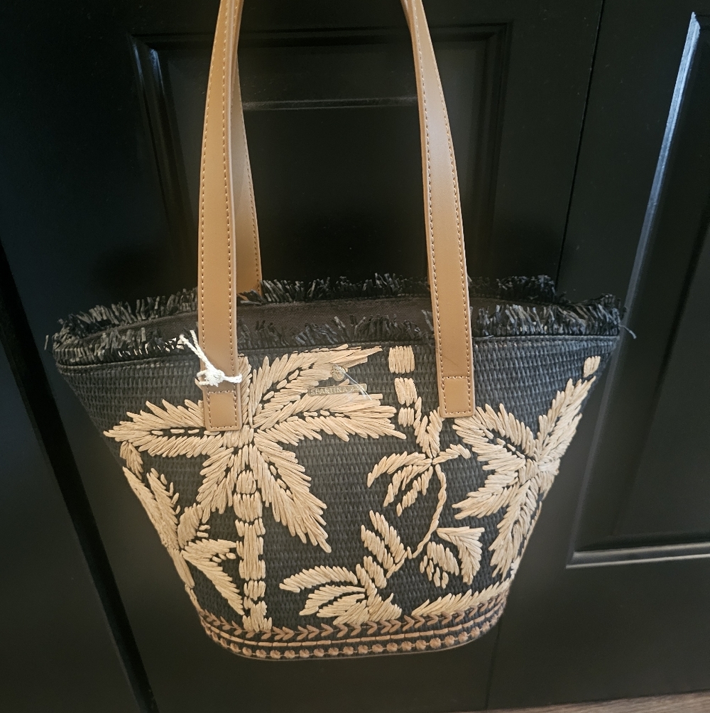 Tommy Bahama Black and Tan Woven Tote Bag